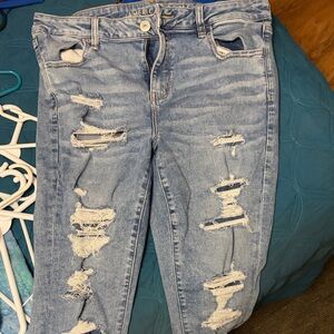 American Eagle Outfitters Women's Light Blue Distressed Skinny Jeans